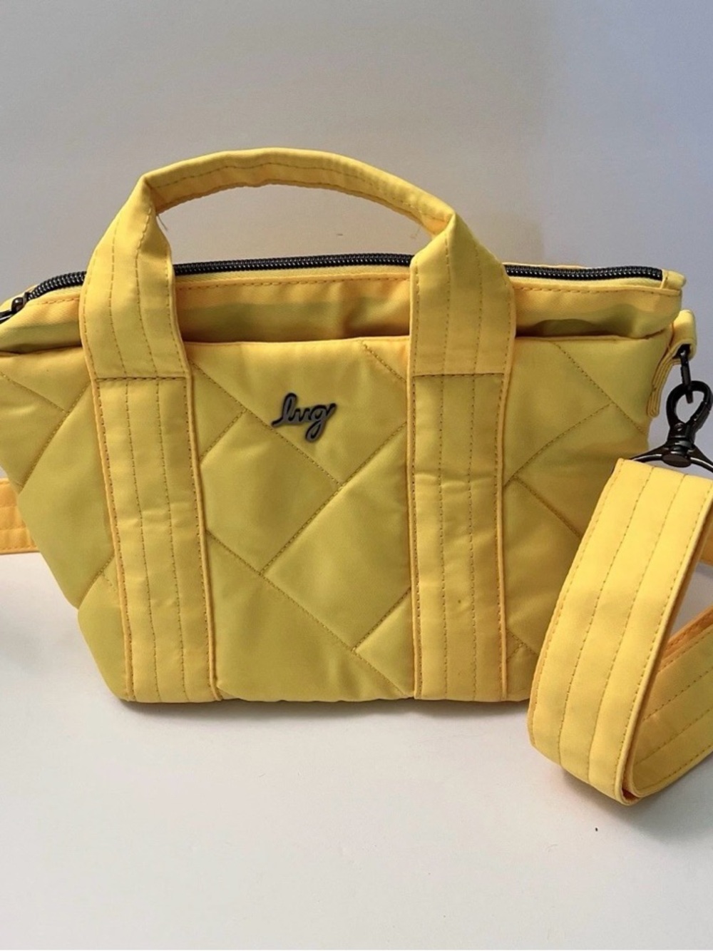 lug Quilted Yellow Shoulder Tote with Detachable Strap